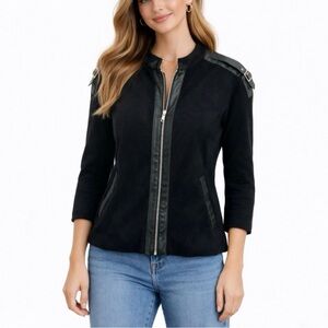 Tribal Black Leather Trim Women's Jacket